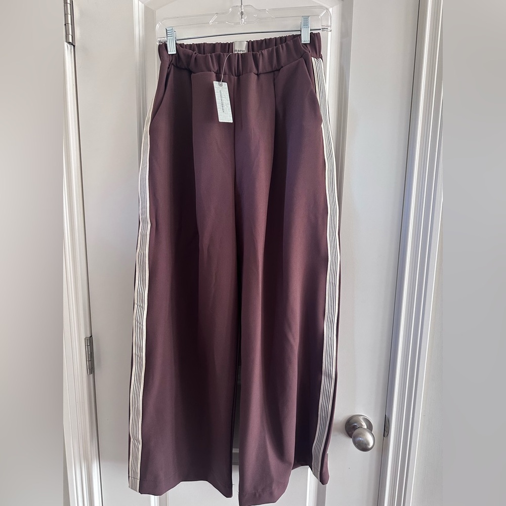 Maeve Brown Wide-Leg Pants with White Stripes
